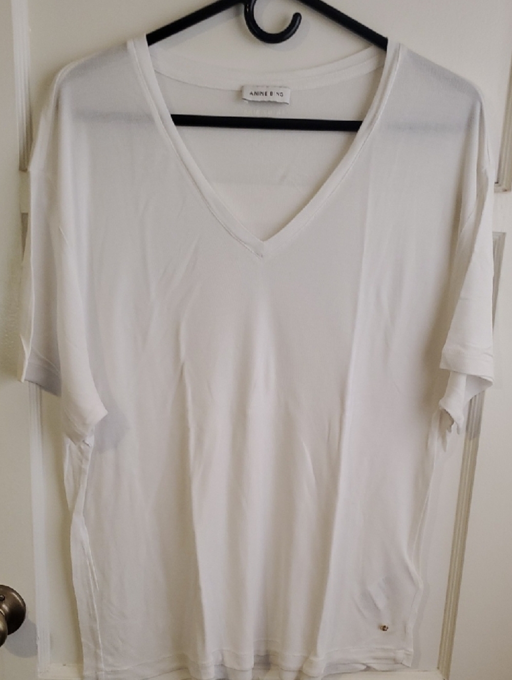 Anine Bing White V-Neck Short Sleeve Tee